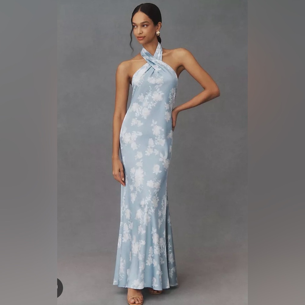 BHLDN Ruby Twist Halter Satin Gown - size 8